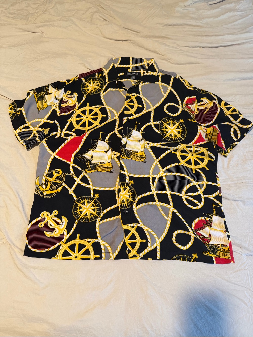 Source Unknown Black Nautical Print Short-Sleeve Button-Down Shirt